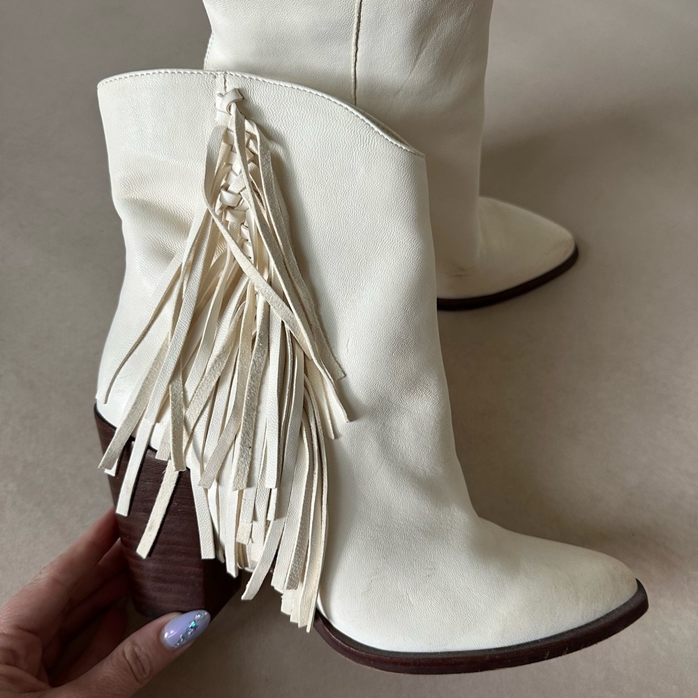 Dolce Vita white fringe cowboy boots size 8